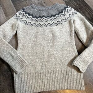 Fjallraven Ovik Nordic 100% Wool Sweater Gray Fair Isle Yoke Outdoor Hiking